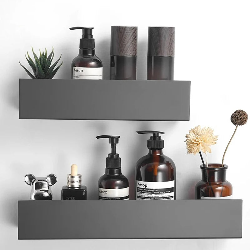 étagère murale moderne gris foncé laquée alliage aluminium flacons lotion salle bain