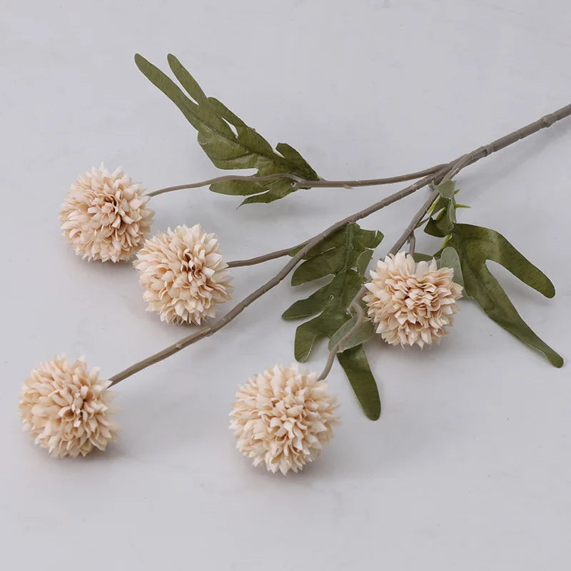 bouquet artificiel branches fleurs boules pissenlit feuilles vertes décoration mariageintérieur moderne naturel