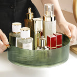 organisateur cosmétiques transparent moderne poignées dorées flacons lotion parfum crème nettoyant sérum baume moussant