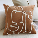 taies d'oreiller patchwork moderne motifs brodés couleurs variées géométriques fleurs beige marron noir blanc