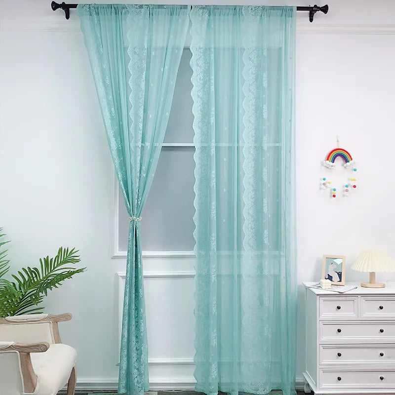 rideau blanc floral transparent romantique deux panneaux dentelle polyester chambre salon