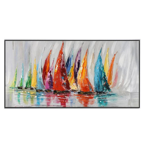 tableau peinture abstraite multicolore cadre noir décoration murale salon moderne toile grande taille