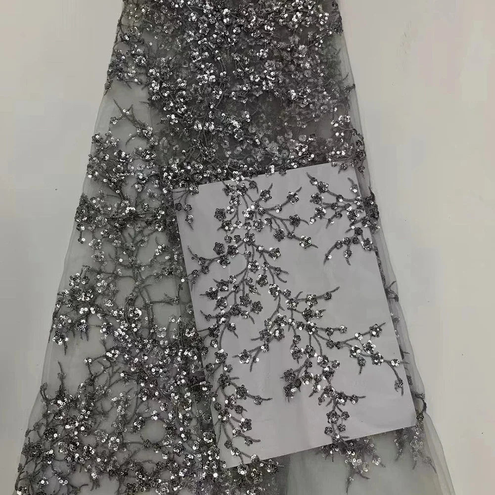tissu dentelle sequins motifs floraux polyester translucide élégant noir blanc rose vert bleu marine