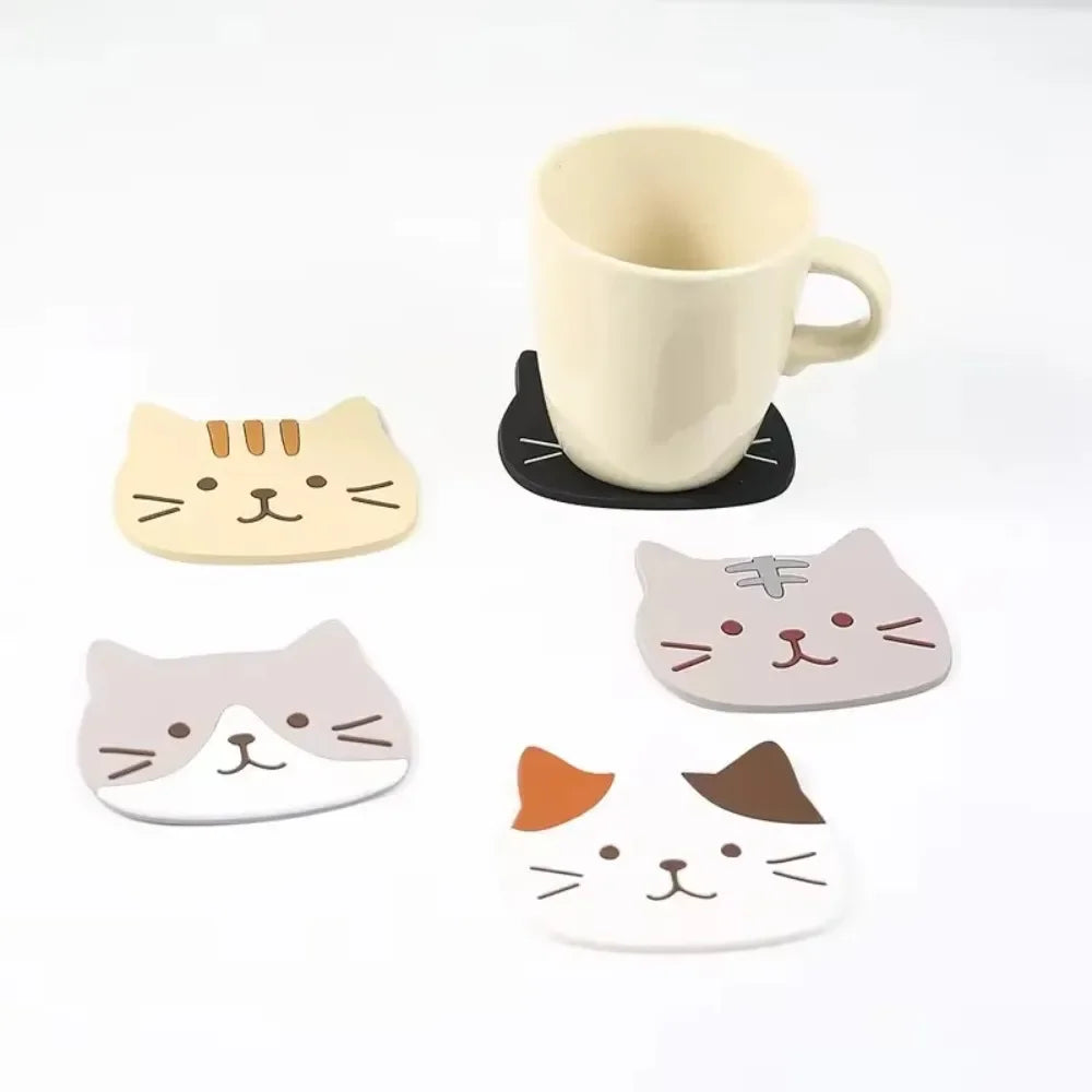 coasters anti dérapants silicone forme chat couleurs gris noir simples cartoon