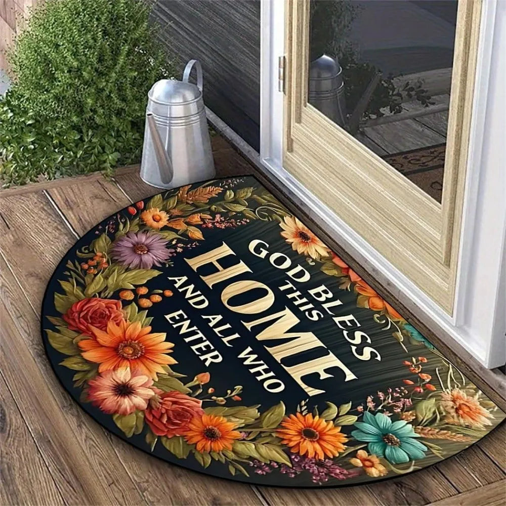 tapis porte demi rond motif floral moderne antidérapant lavable divers couleurs abeilles mandala