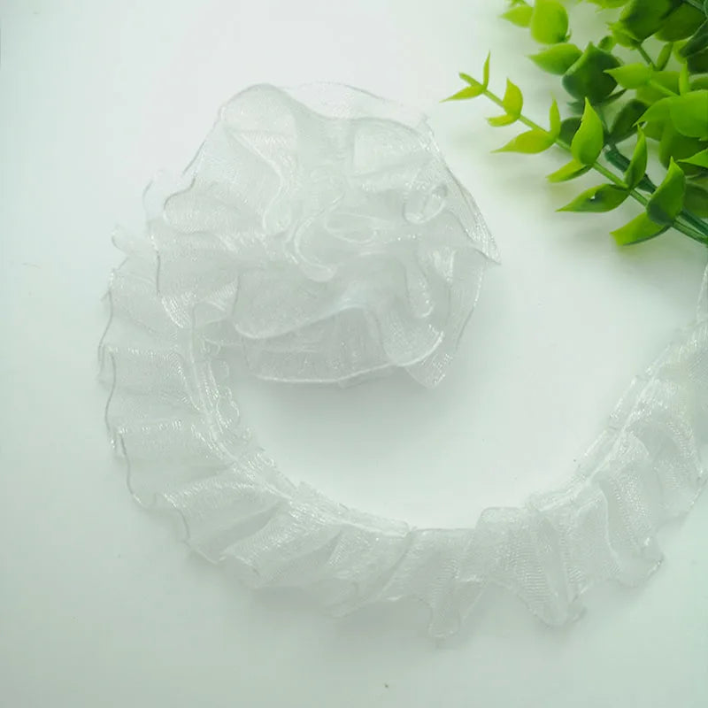 ruban plissé polyester nylon largeur 25mm dentelle organza écologique élastique soluble eau bleu rose