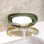 support savon moderne élégant vert doré rayures verticales clips salle bains organisateur éponge