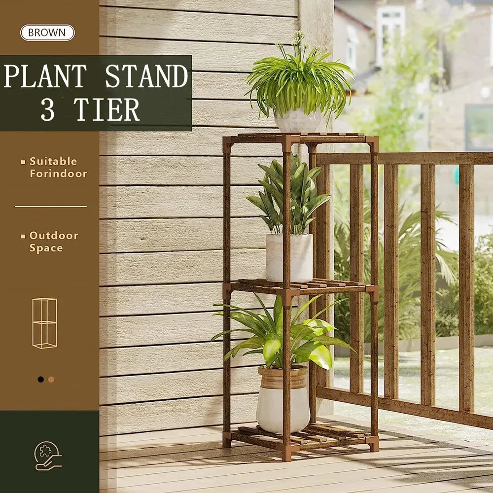 Support de plantes 3 niveaux en bois massif or dans un salon moderne