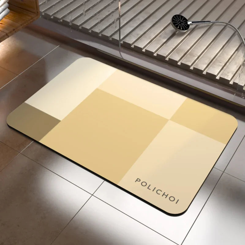 tapis bain moderne carreaux géométriques gris clair gris foncé beige clair vert pastel résistant