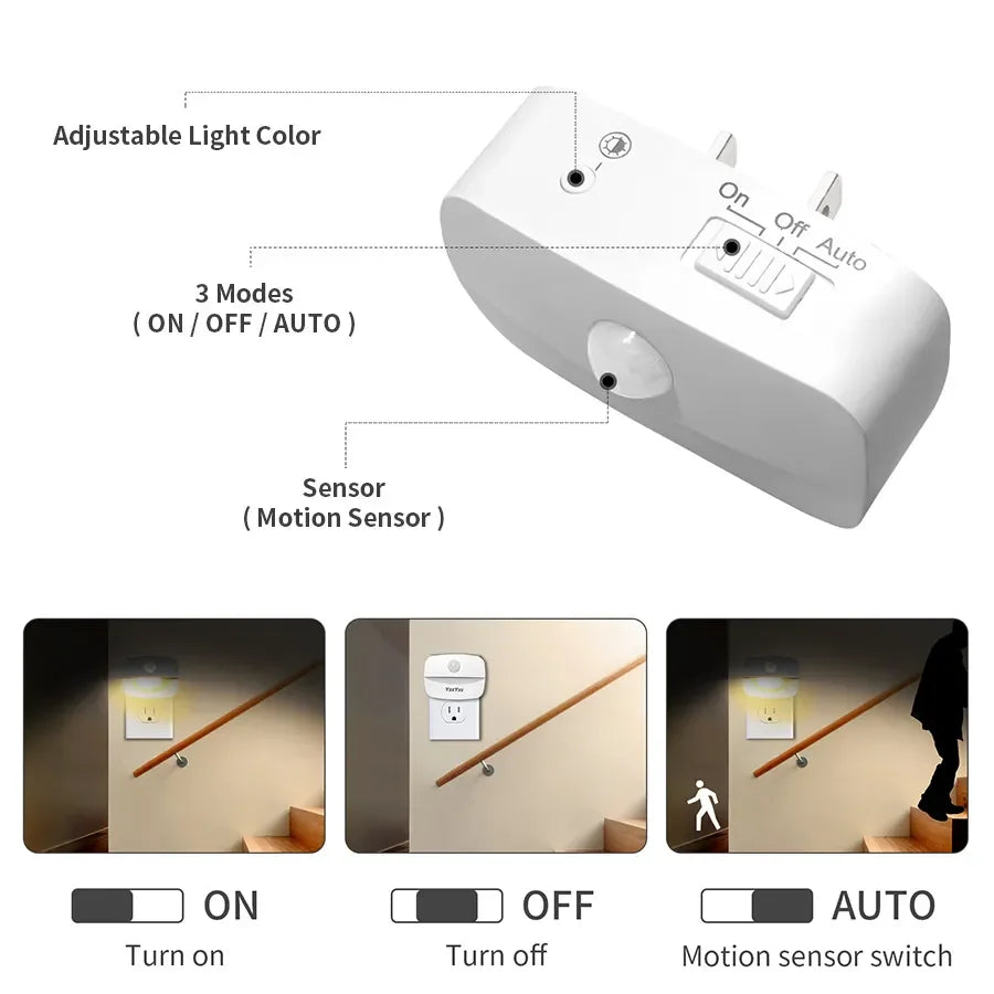 lampe nuit détecteur mouvement blanc moderne adhésif interrupteur auto on off led rectangle chambreescalierswc