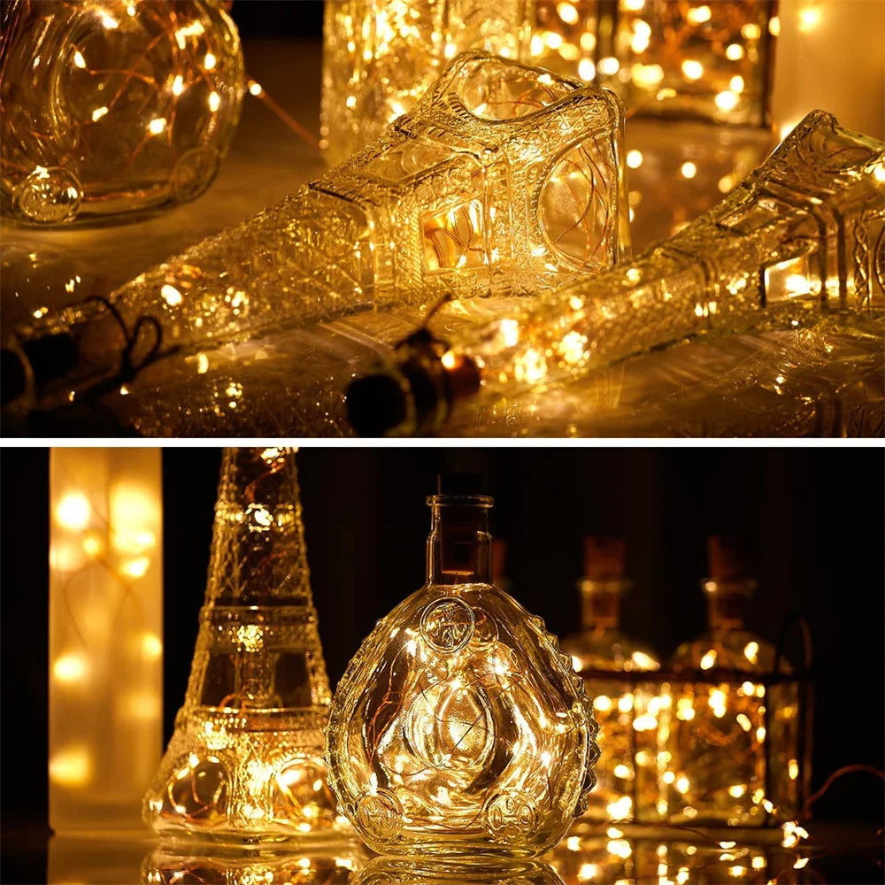 guirlande lumineuse bouteilles décoratives leds transparentes motifs gravés artisanal vintage noël ambiance chambre salon