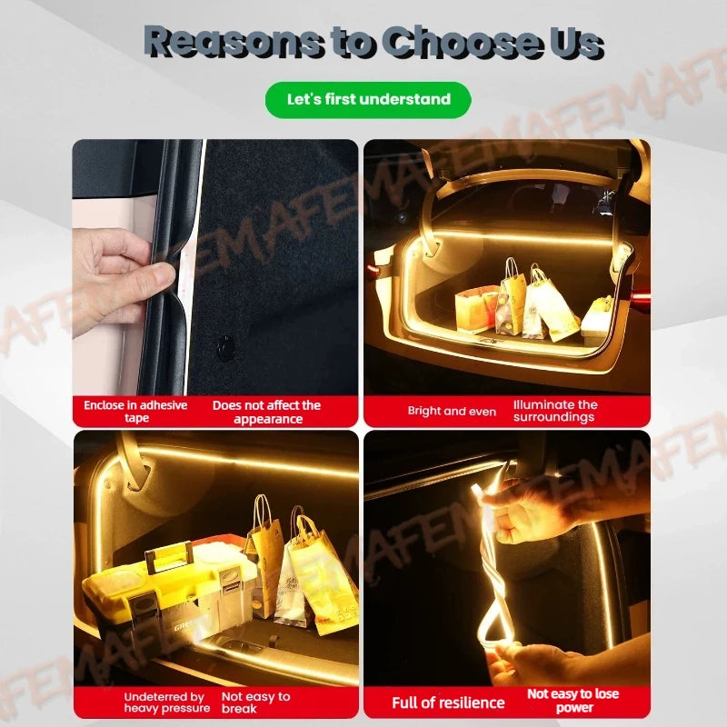 ruban led flexible blanc doré moderne adhésif éclairage ambiant intérieur voitures décoration coffre arrière