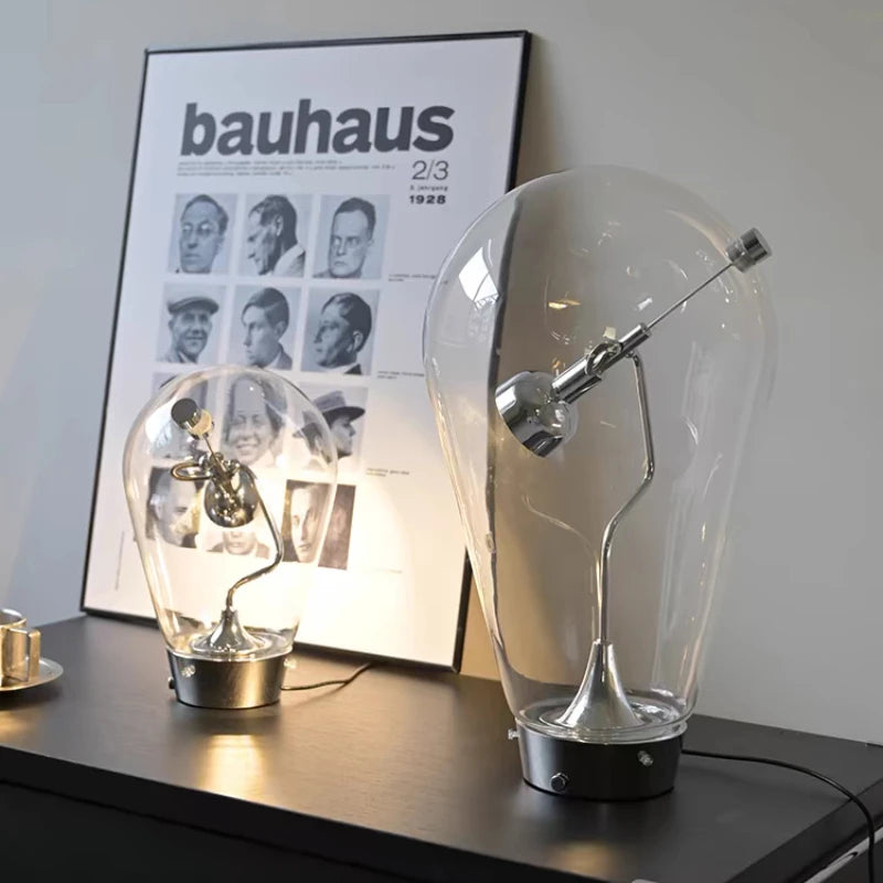 lampe table led transparente moderne minimaliste interrupteur tactile base métal chromé