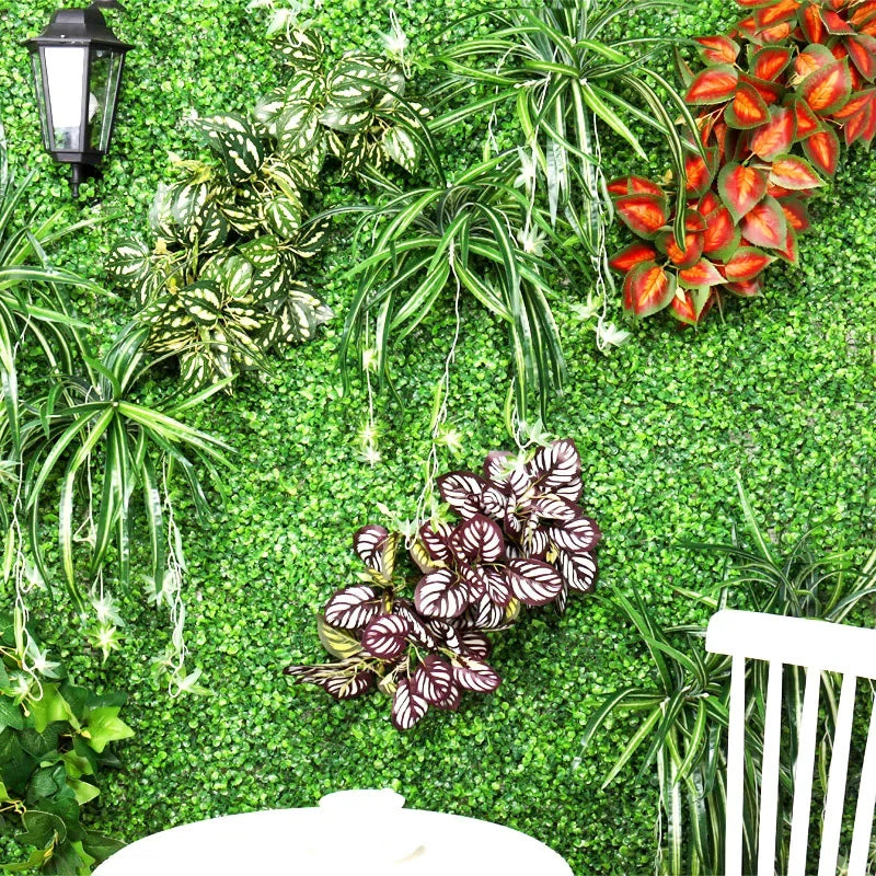 plantes artificielles vertes feuilles variées moderne decoration intérieure extérieure herbe décorative marron rouge blanc