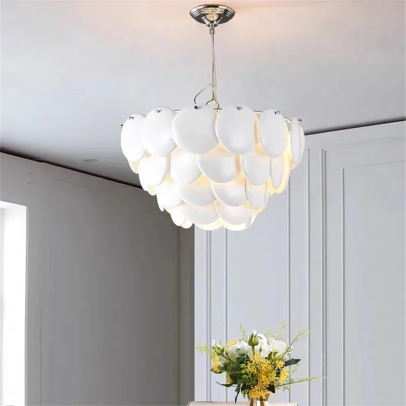 suspension lumineuse moderne verre blanc rond translucide salon salle manger cuisine
