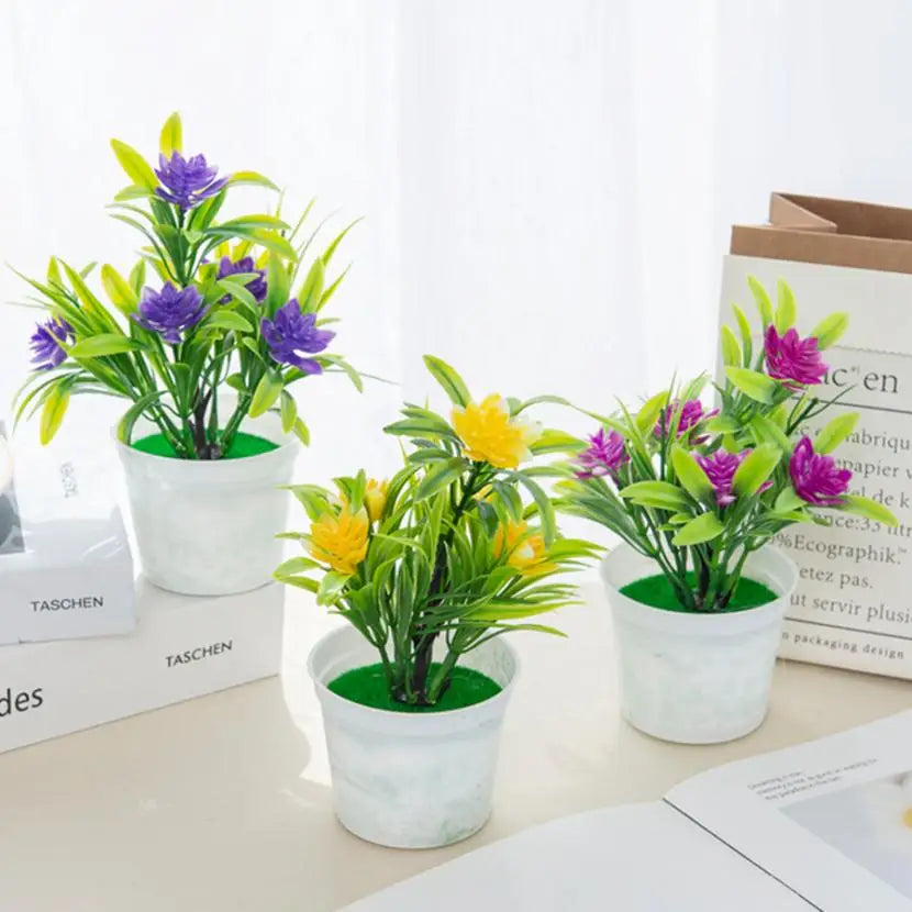 Décoration intérieure moderne pot fleuri artificiel couleurs vives maison salon chambre
