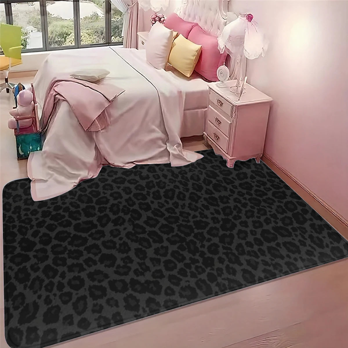 tapis léopard moderne intérieur salon noir rose jaune vert blanc bleu tufté antidérapant polyester