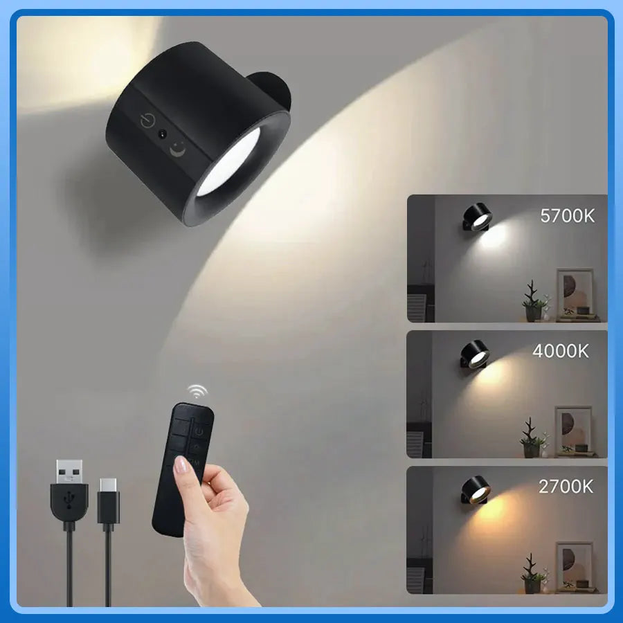 Spot mural LED aimanté noir blanc rechargeable télécommande sans fil moderne minimaliste
