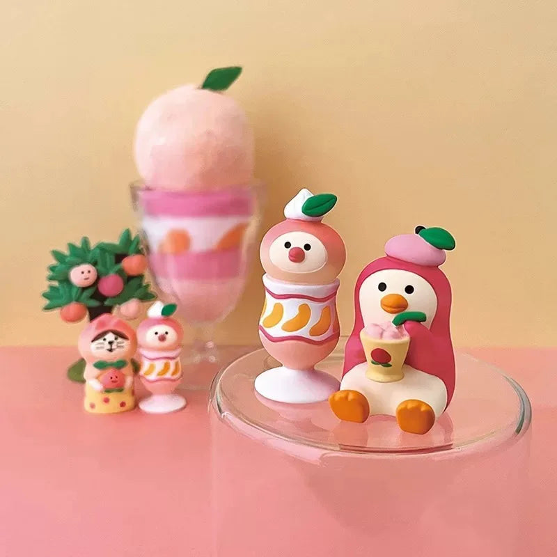 figurines animaux compagnie japonais cartoon mignon accessoires fruits bonnet gobelet canette peach