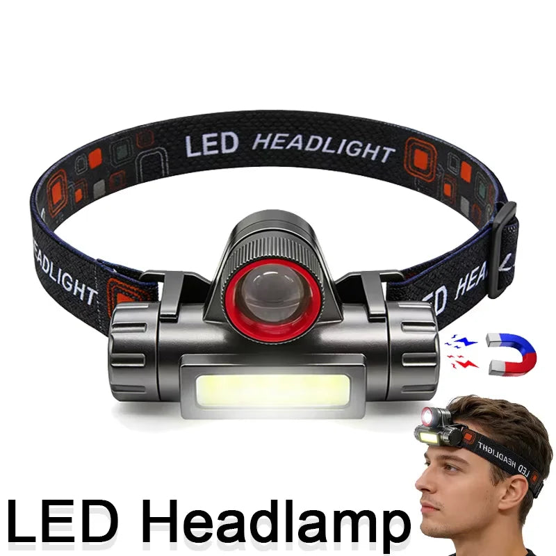 lampe frontale led rechargeable pêche camping extérieur clip détachable noir rouge jaune