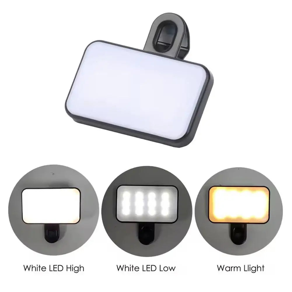 lampe led portable rechargeable blanc noir réglable clip moderne compact selfie