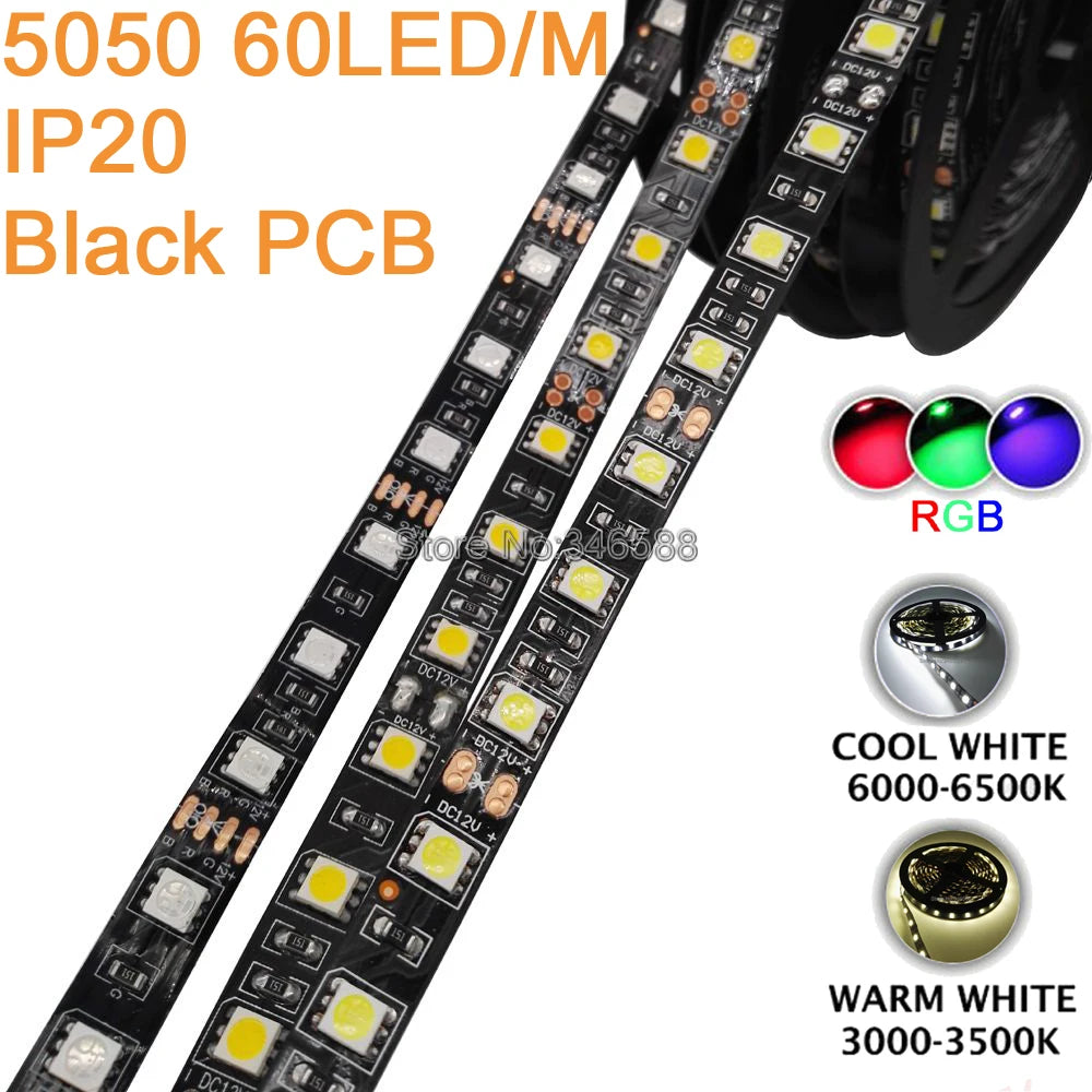 ruban led smd 5050 5m rgbw ip65 noir adhésif 60ledsmètre moderne connecteur troisbroches