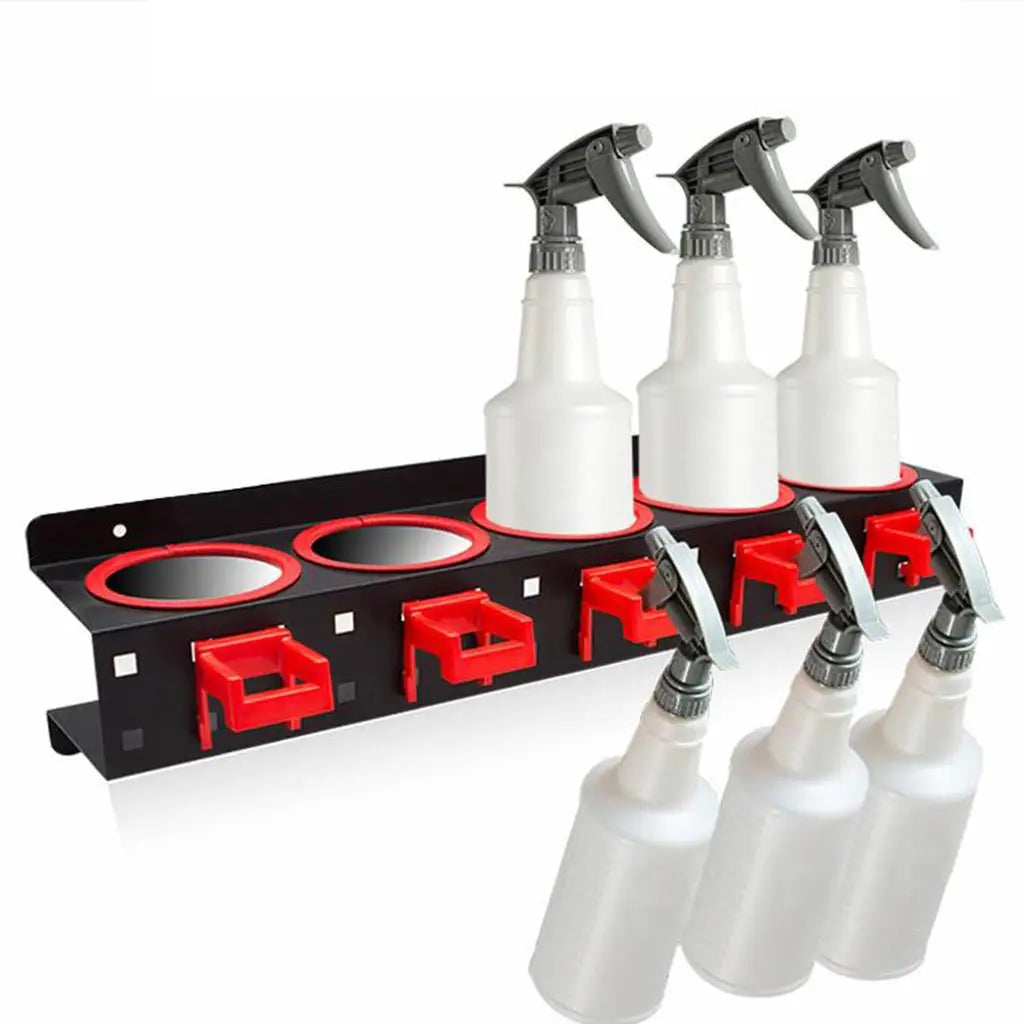support mural bouteilles nettoyant noir rouge clips organisation garage pratique fonctionnel