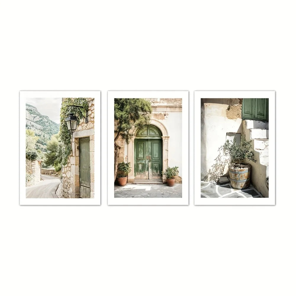 toile d'art classique minimaliste paysages urbains vert blanc beige abstraits sans cadre rectangle vertical