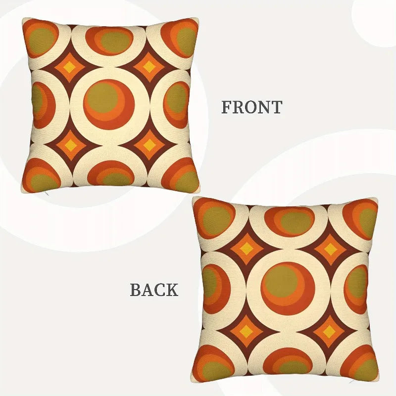 housse coussin géométrique rétro multicolore orange vert marron 45x45cm décorative chambre salon voiture