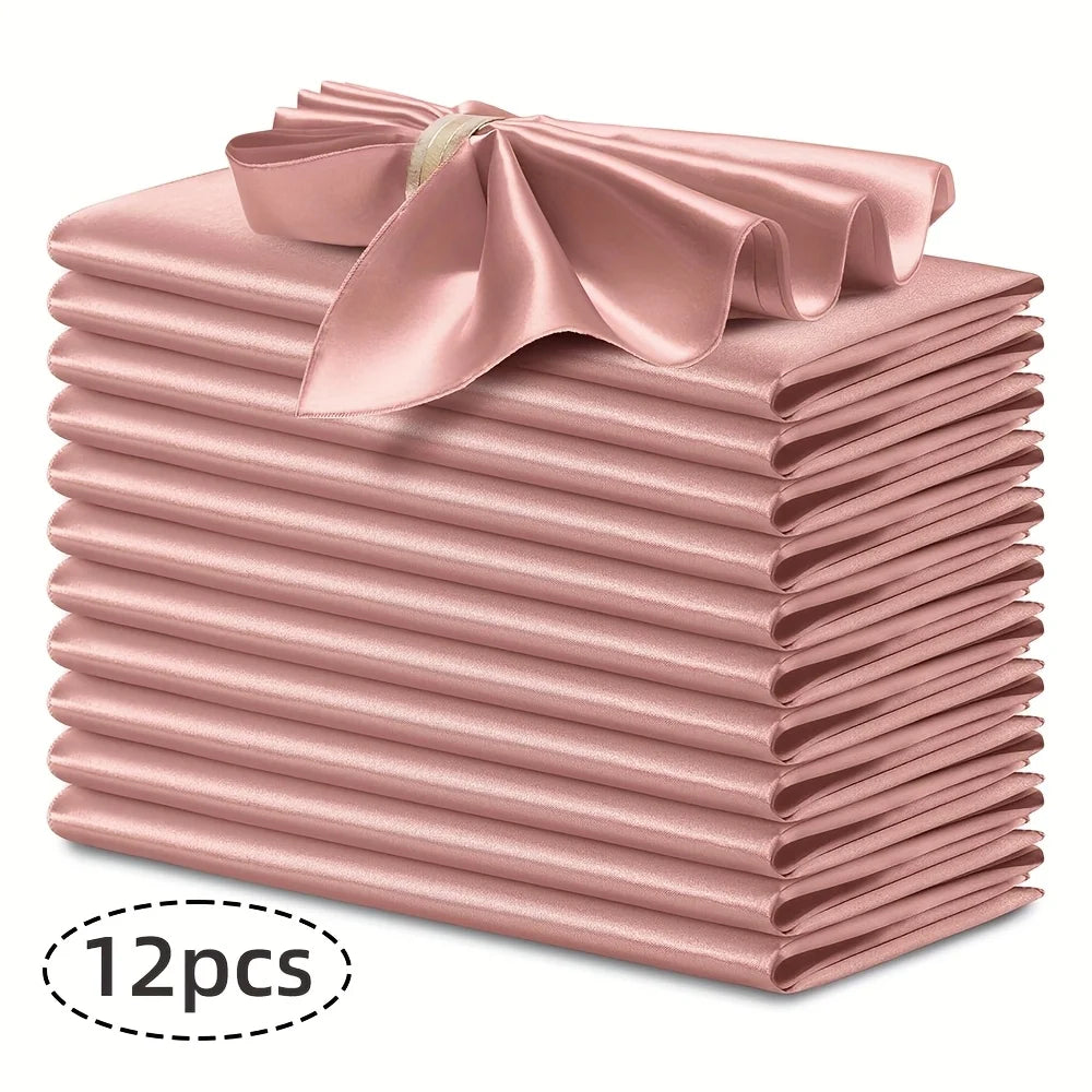 serviettes satin élégantes 30x30cm 12pièces bleumarine vertfoncé roseblanc modernes clipsdorés