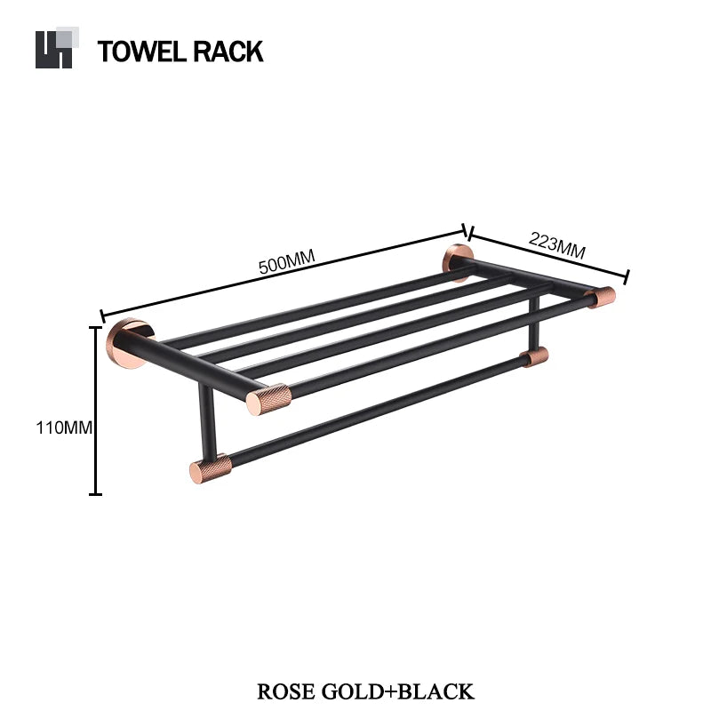 accessoires salle bain moderne porte serviettes noir cuivre doré fixations murales minimalistes