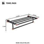 accessoires salle bain moderne porte serviettes noir cuivre doré fixations murales minimalistes