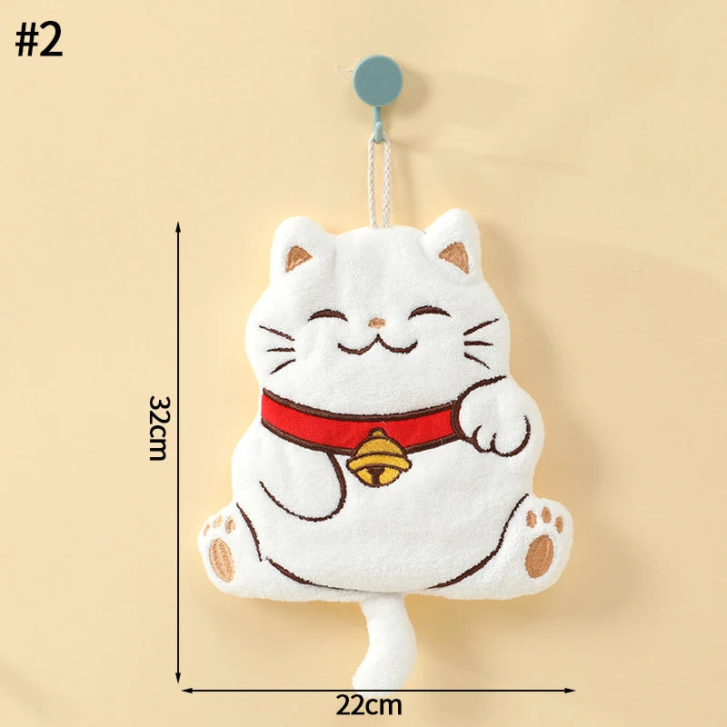 serviette toilette gant noir chat peluche super absorbante cordon cuisine salle bain