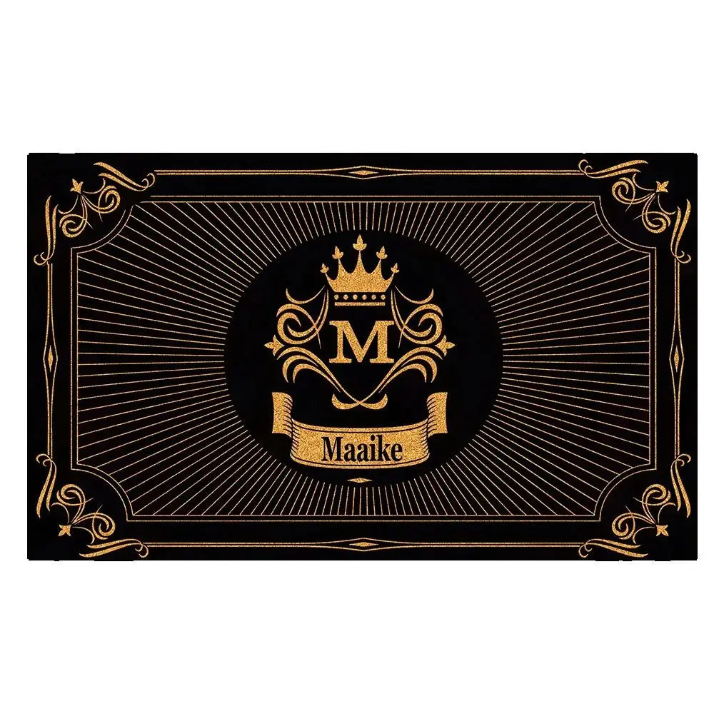 tapis d'entrée anti dérapant caoutchouc ornements dorés couronne classique élégant noir or