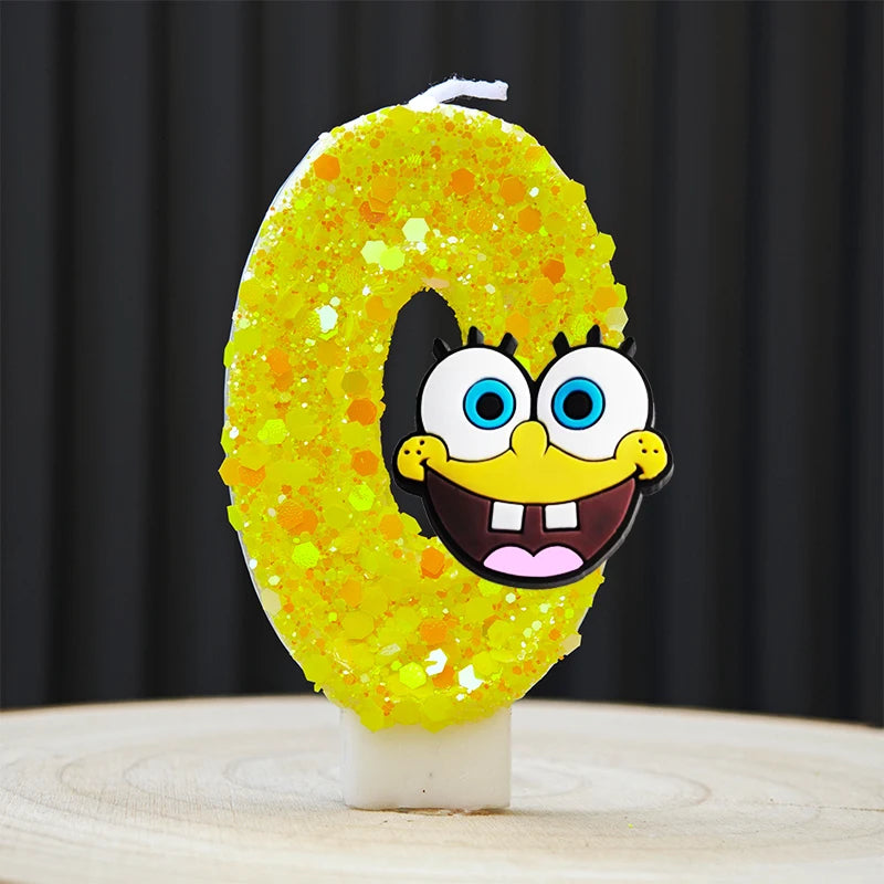 bougies forme chiffres spongebob patrick star anniversaire enfant decoration theme cartoon jaune orange blanc