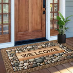 tapis d'entrée moderne marron beige texture pierre lettrage welcome résistant rides