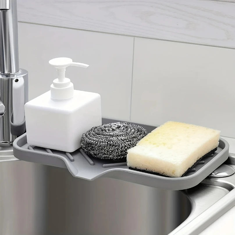 organisateur cuisine silicone plateau évier rangement éponge savon brosse vaisselle moderne minimaliste