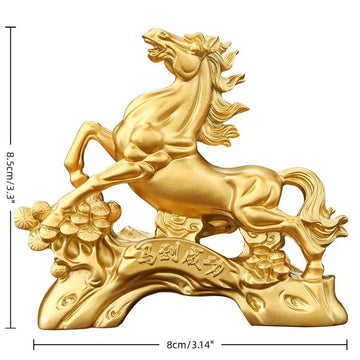 statue décorative cheval or détails texturés traditionnel asiatique feng shui maison