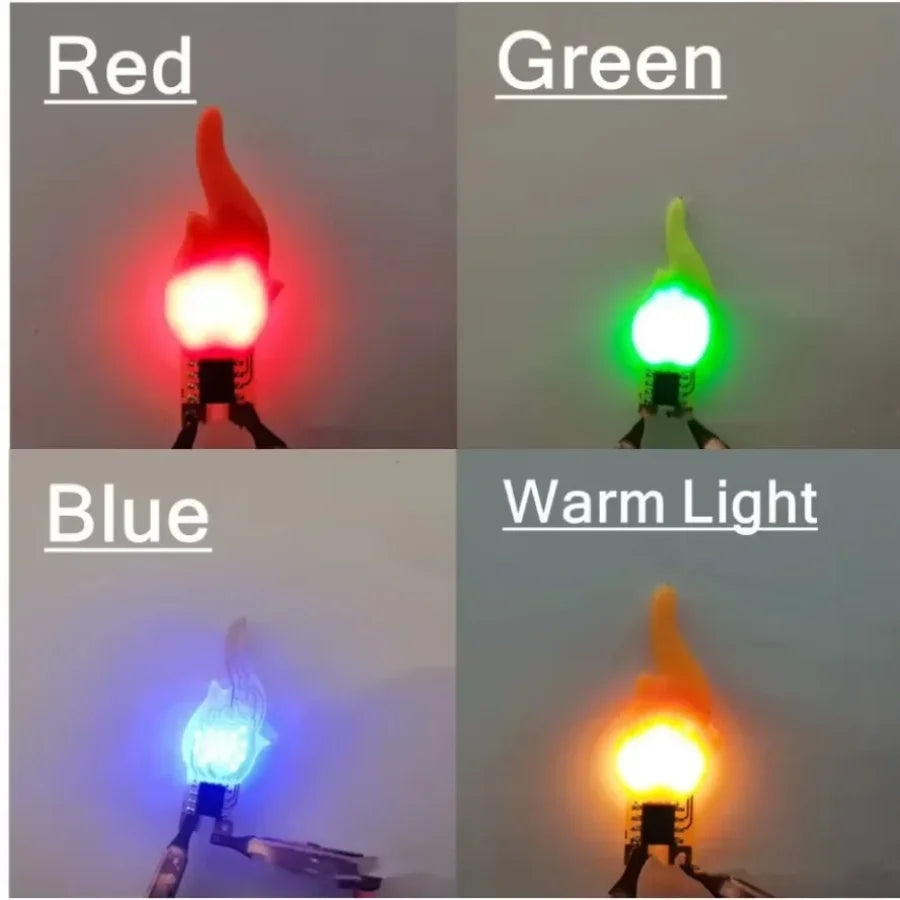 décoration anniversaire bougie flash led rouge verte jaune filament forme flamme miniature moderne