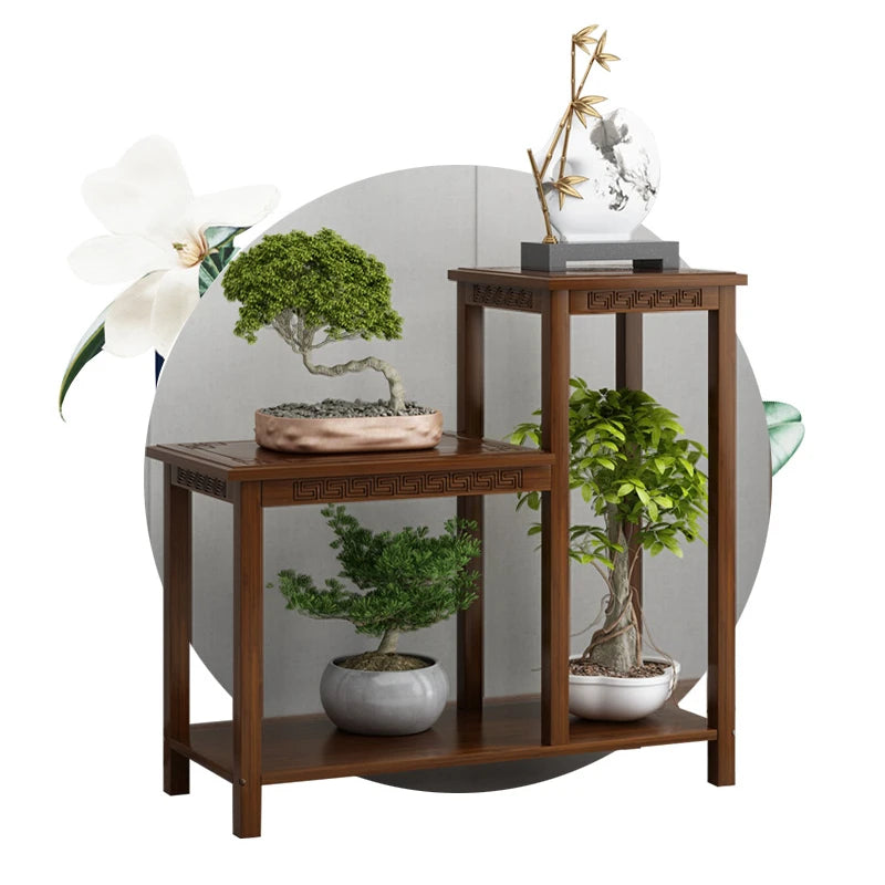 meuble plante moderne gravure traditionnelle marron foncé vases sculpturales or doré