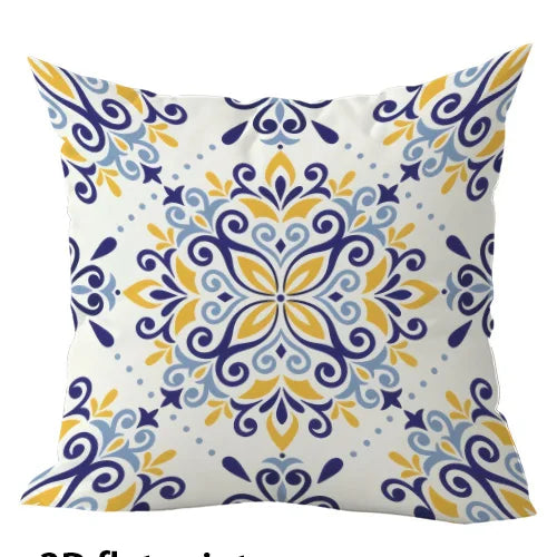 housse coussin ornements floraux moderne 100% polyester blanc bleu jaune 40x40cm 45x45cm 50x50cm 60x60cm