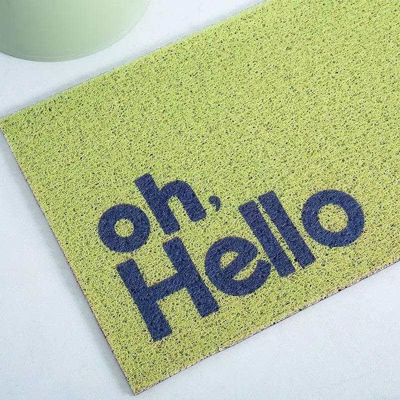 tapis d'entrée moderne vert clair bleu beige antidérapant résistant extérieur imprimé granuleux oh hello