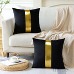 ensemble housses coussin noir rayures dorées velours luxe moderne taies oreiller décoratives