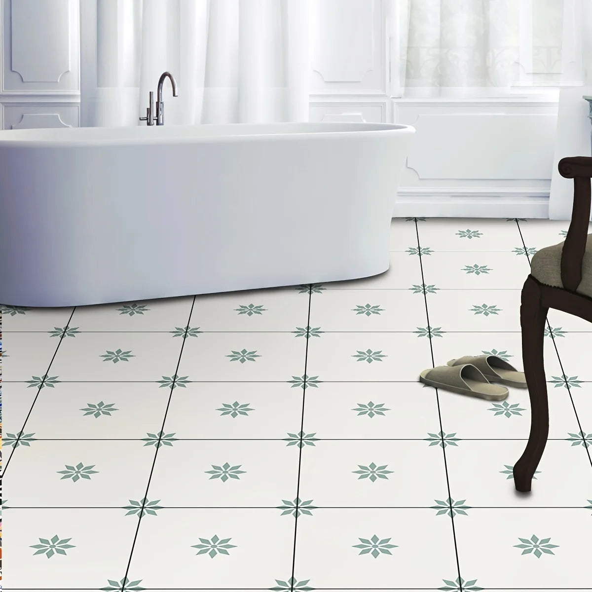 panneaux autocollants fleurs simples blanc vert adhésifs décoratifs modernes maison
