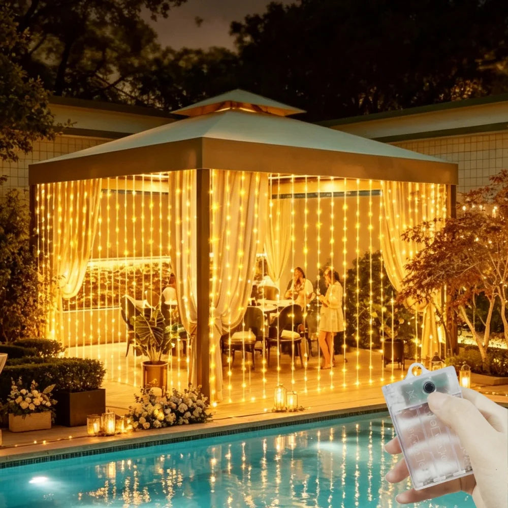 rideau lumineux led blanc chaud moderne 3m 300leds batteries télécommande clips