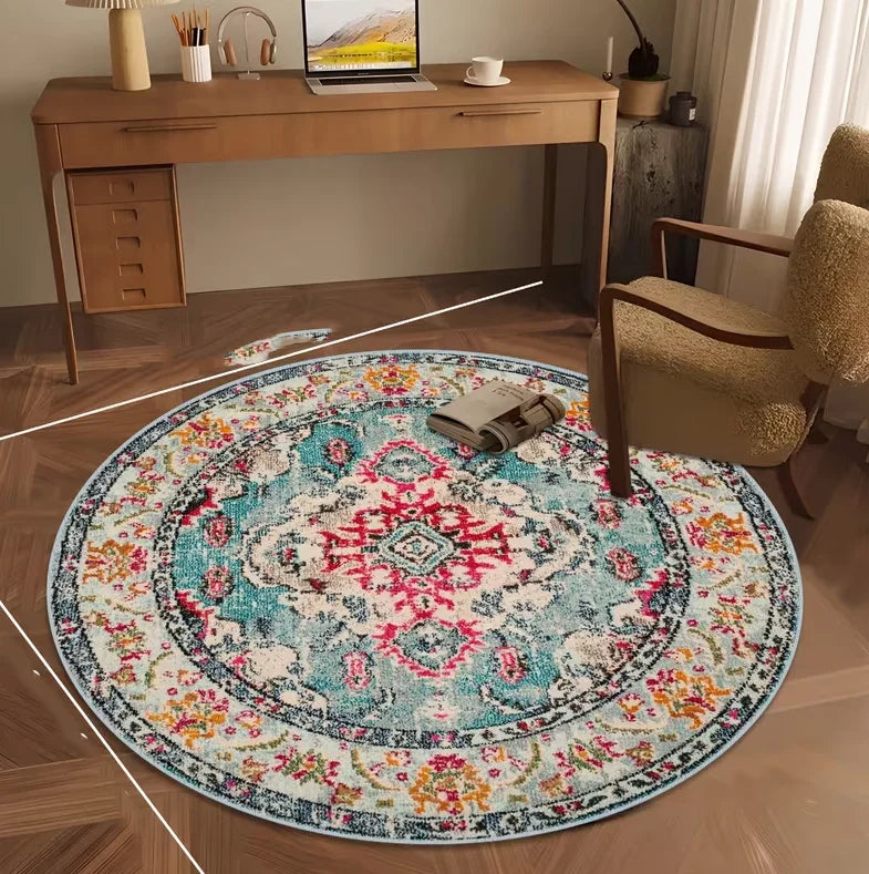 tapis rond moderne boho mandala floral 80x80cm 120x120cm salon chambre décoration maison