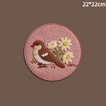 tapis protection tasses rose marron oiseaux fleurs brodés traditionnel artisanal coton polyester