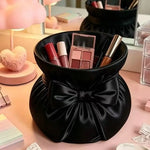 Sac cosmétiques moderne élégant rose blanc bleu violet satiné portatif pinceaux maquillage lips palettes