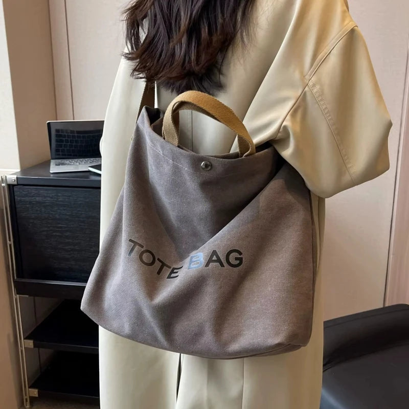 sac fourre tout toile décontracté lettre poche zippée beige casual