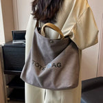 sac fourre tout toile décontracté lettre poche zippée beige casual